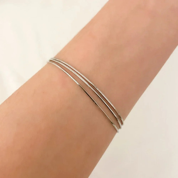 925 Sterling Silver Multi-Layer Triple Layer Bracelet Dainty Minimalist Bracelet - Picture 5 of 5
